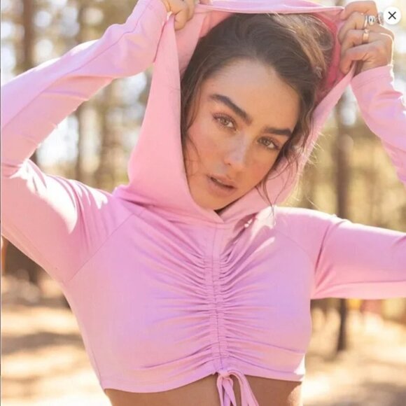 Sommer Ray Cropped Ruched Front Hoodie - Small in Pink - Picture 8 of 9